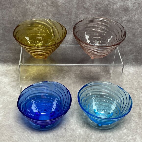 4 MYCO Swirl Textured Footed Glass Bowls Multicolored For Snacks Candy Or Nuts - Picture 7 of 8